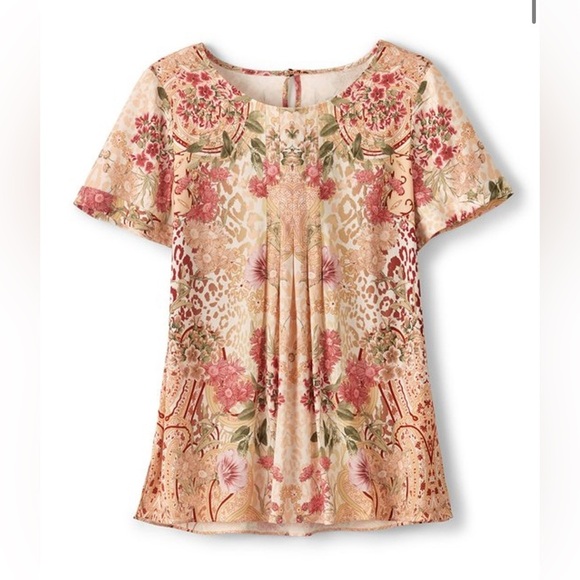 Soft Surroundings Cusabo Top Floral Print Short Sleeve Soft Classic Medium Fall - Picture 3 of 9